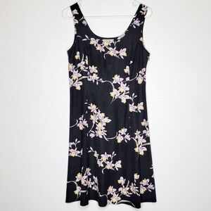 Vintage Tommy Bahamas Silk Floral Black Sleeveless Midi Dress Women's Size 6